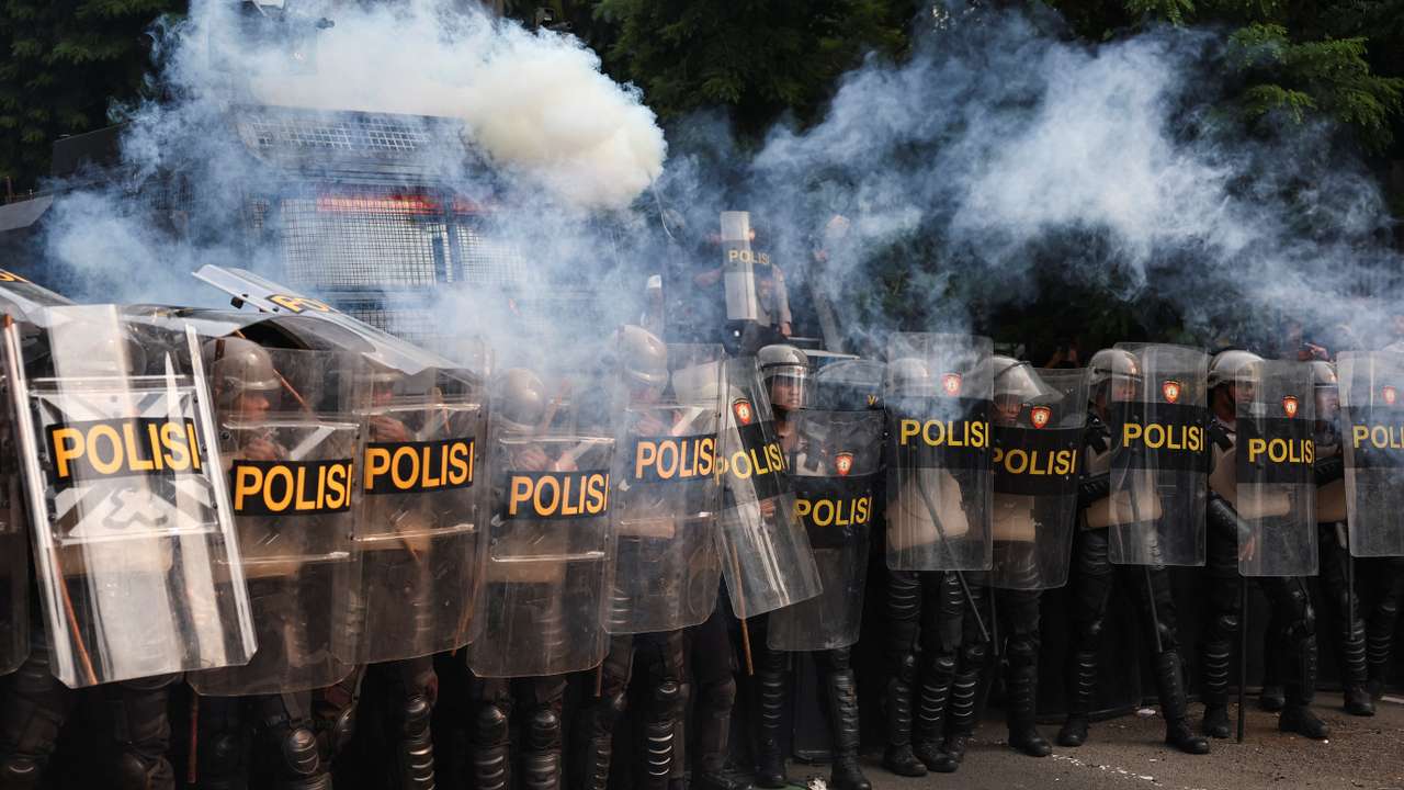 Protest outside Indonesian Parliament buildings in Jakarta