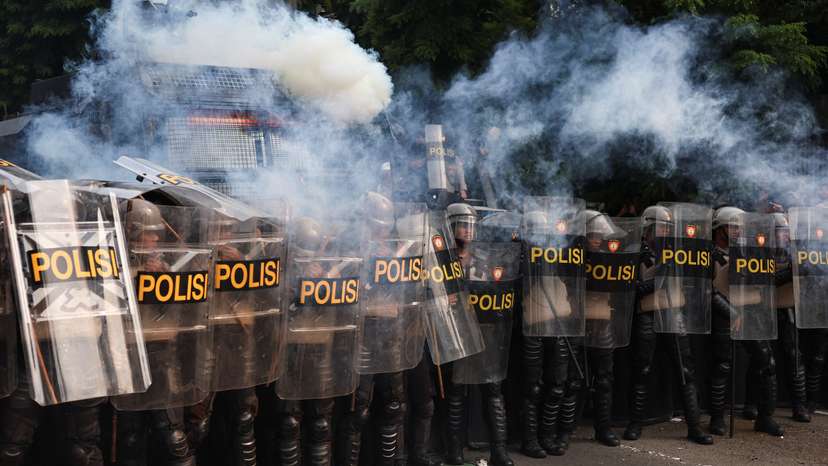 Protest outside Indonesian Parliament buildings in Jakarta