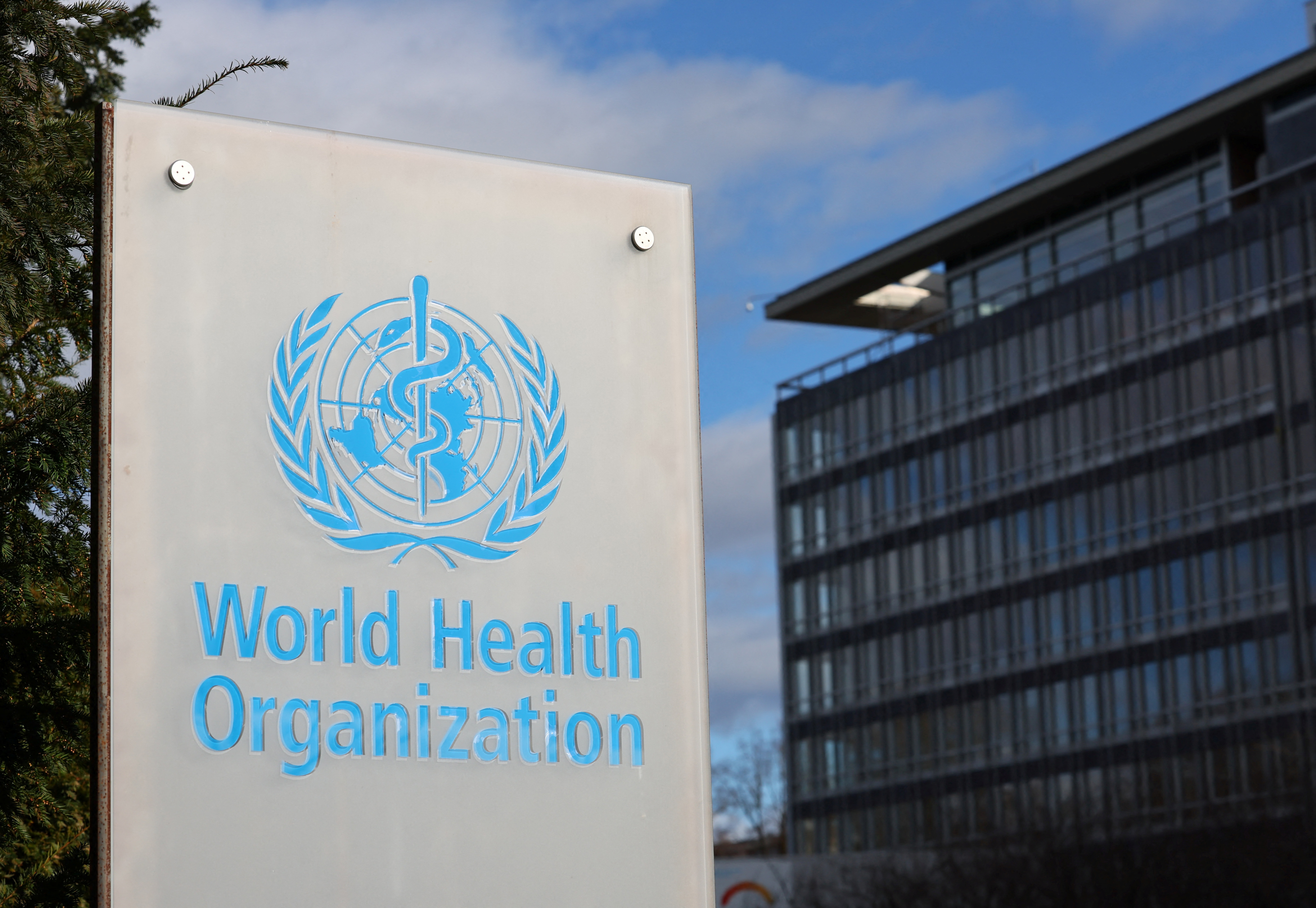 A view shows The World Health Organization (WHO) headquarters in Geneva