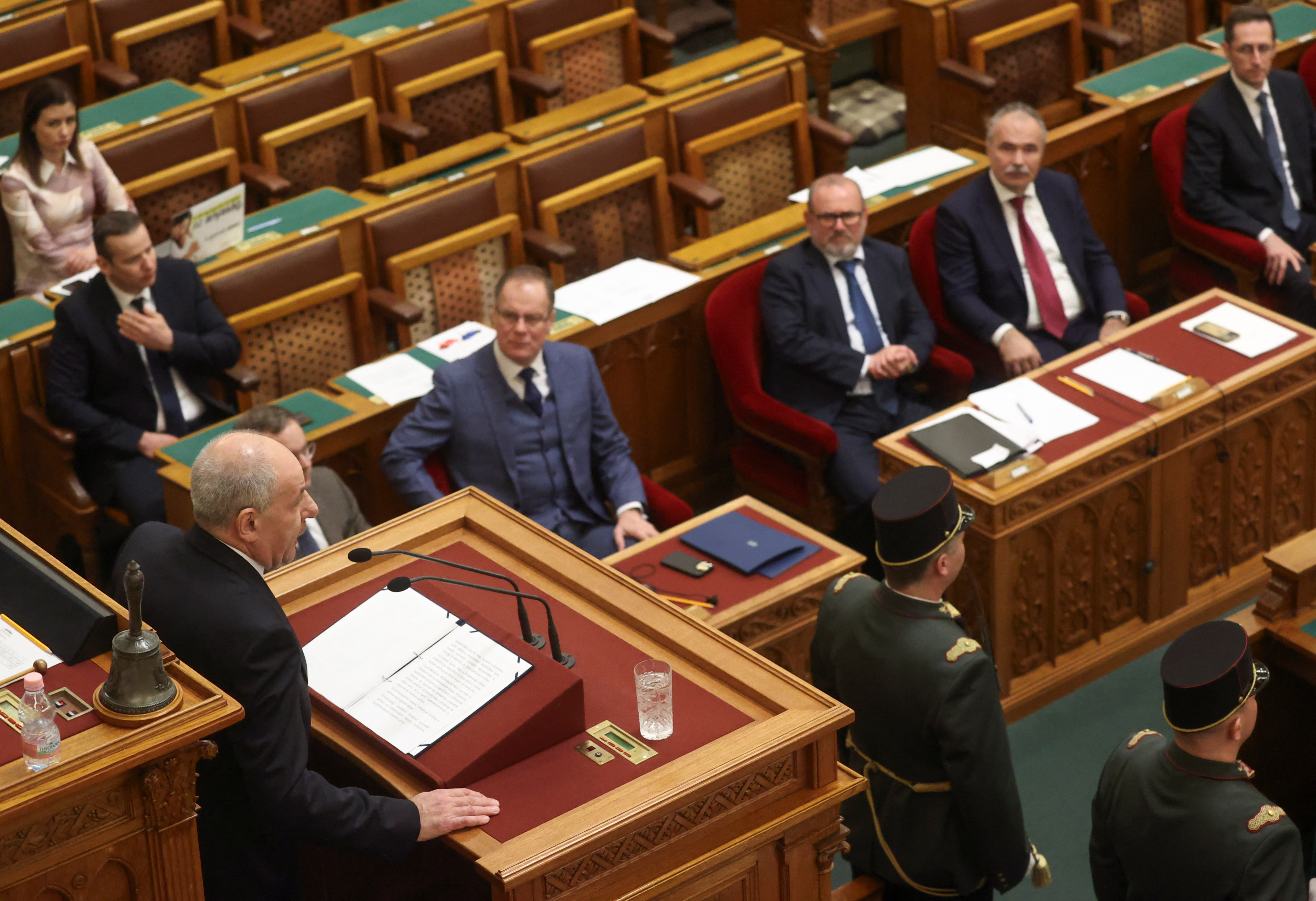Newly elected Hungarian President Tamas Sulyok takes oath in the Parliament, in Budapest