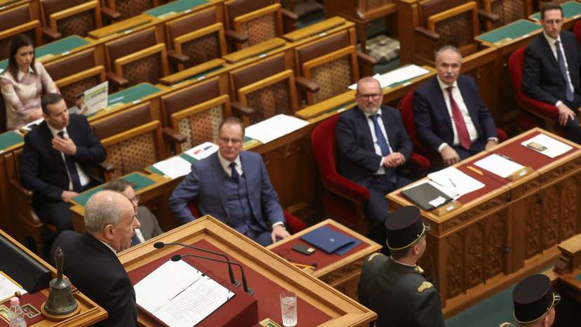 Newly elected Hungarian President Tamas Sulyok takes oath in the Parliament, in Budapest