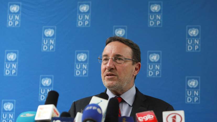 UNDP Administrator Achim Steiner speaks during a news conference in Kabul