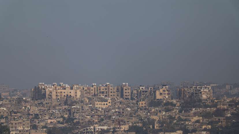 A view of destroyed buildings in Gaza, as seen from southern Israel