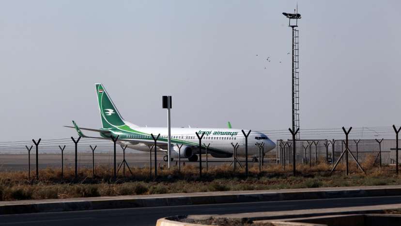An Iraqi Airways plane is seen at the Erbil International Airport in Erbil