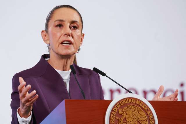 Mexican President Claudia Sheinbaum holds a press conference to announce response to U.S. tariffs in Mexico City