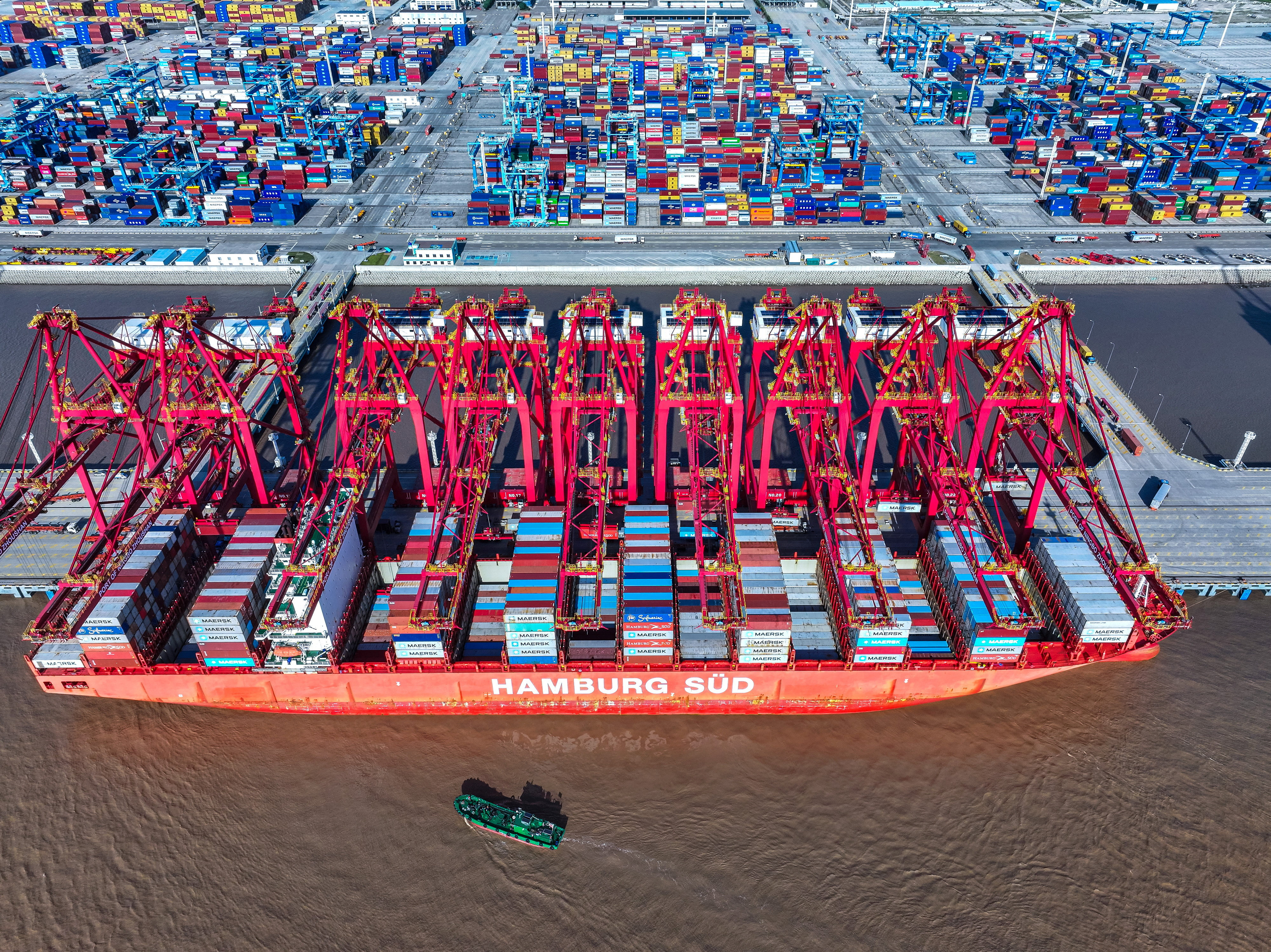 Container ship at a port in Zhoushan