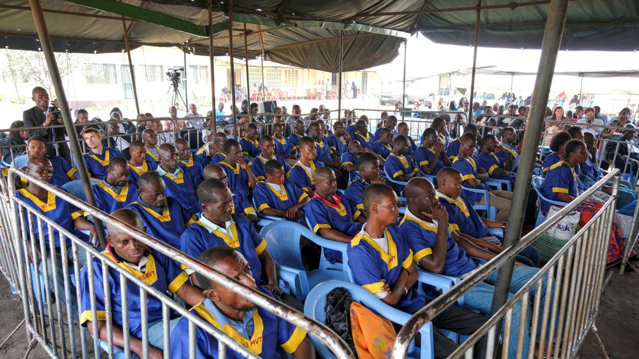 FILE PHOTO: People suspected of involvement in an attempted coup in Congo are shown in Kinshasa