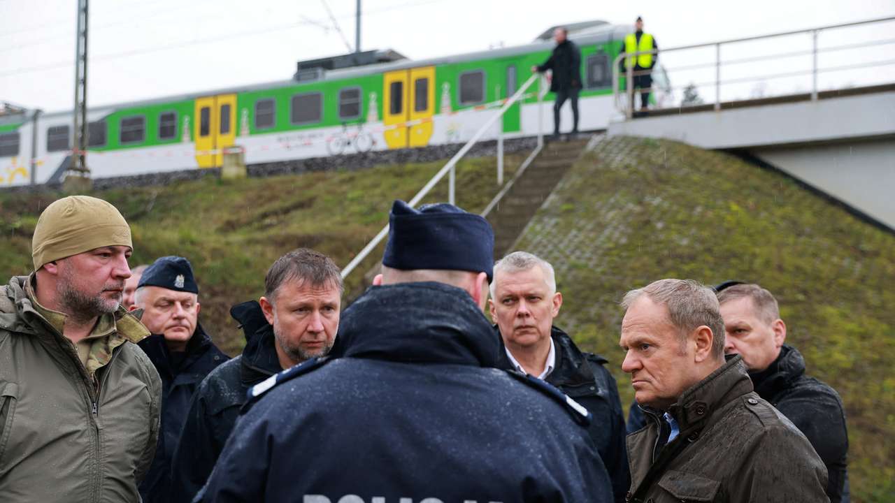 Polish PM Tusk visits blast site on railways of Warsaw-Lublin line in Mika