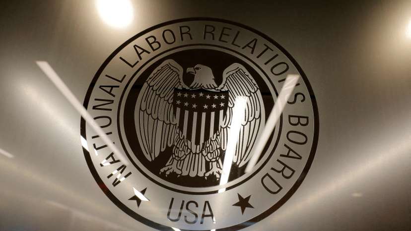FILE PHOTO: The seal of the National Labor Relations Board (NLRB) is seen at their headquarters in Washington, D.C.