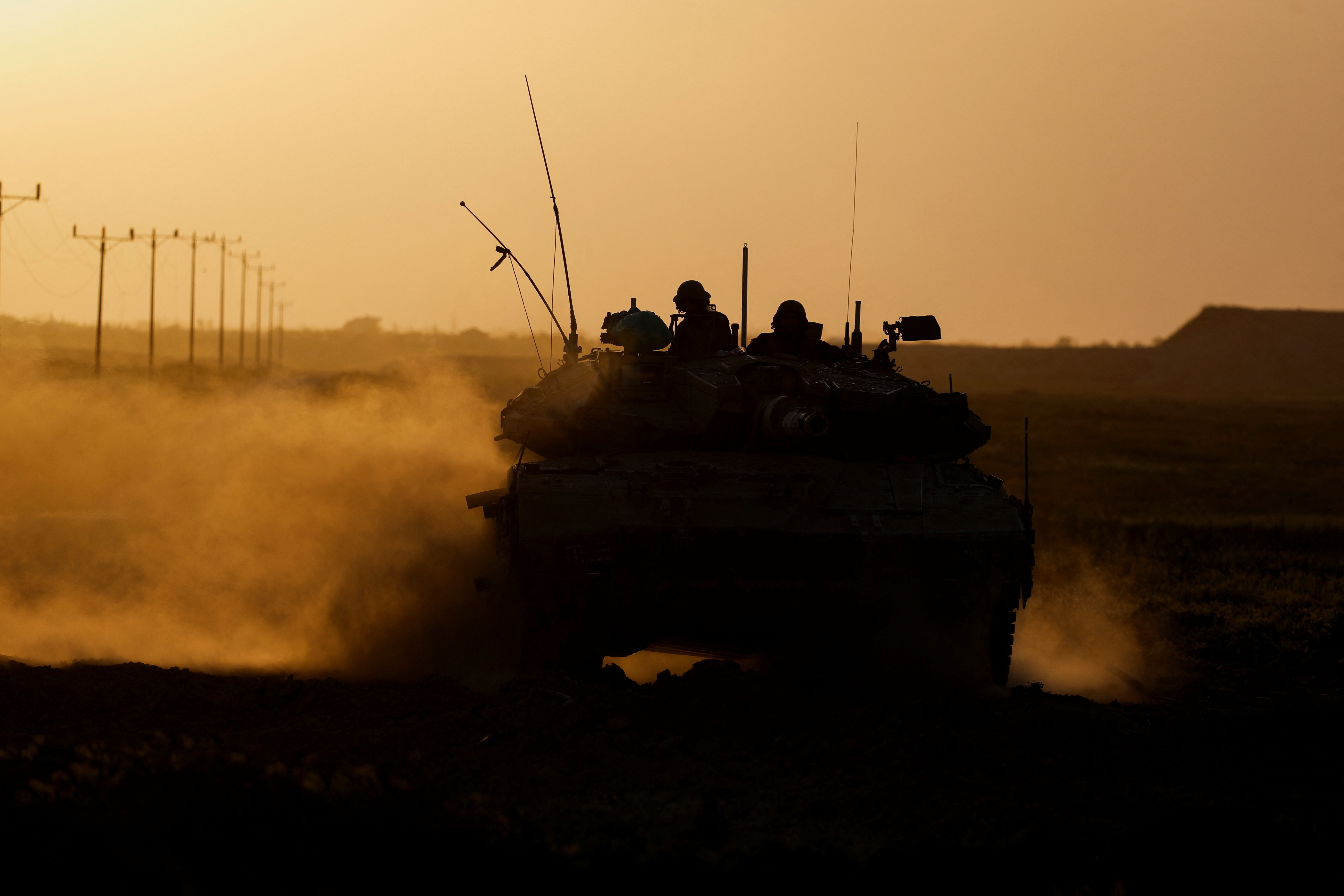 A tank maneuvers near the Israel-Gaza border in southern Israel