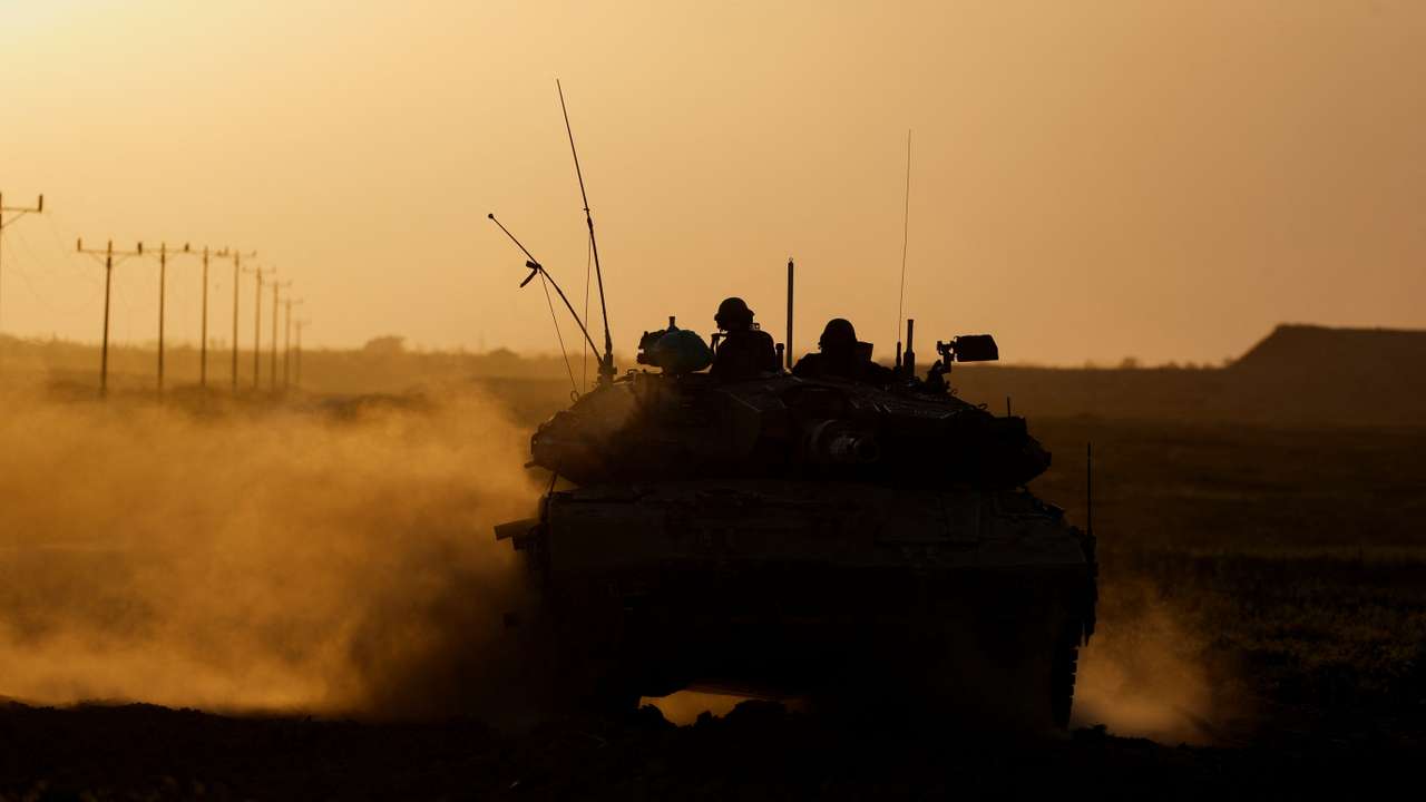 A tank maneuvers near the Israel-Gaza border in southern Israel