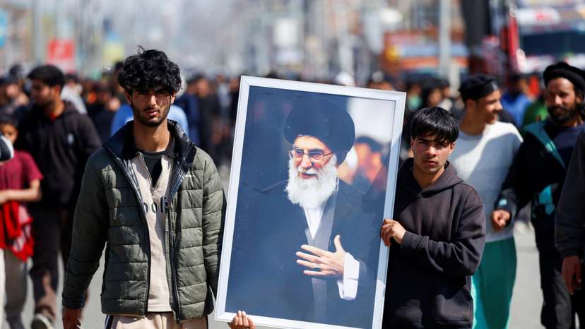 Demonstration following the killing of Iran’s Supreme Leader Ayatollah Ali Khamenei in Israeli and U.S. strikes on Saturday, in Magam town, Central Kashmir