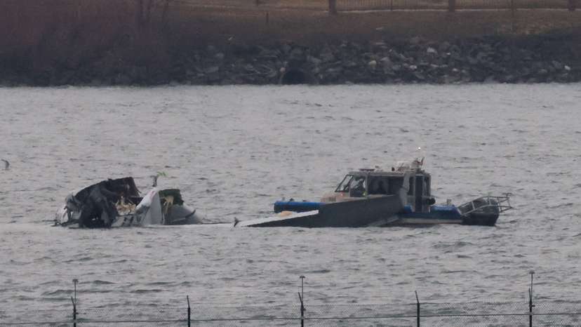 Aftermath of American Eagle flight 5342 crash in the Potomac River near Ronald Reagan Washington National Airport