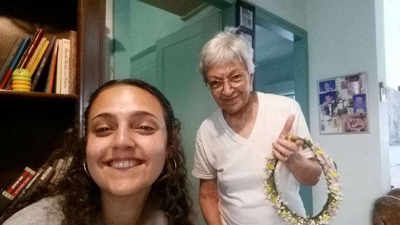 Romi Gonen, who was kidnapped from the Nova festival in the deadly October 7 attack by Palestinian Islamist group Hamas, is pictured with her grandmother Dvora Leshem in a handout image