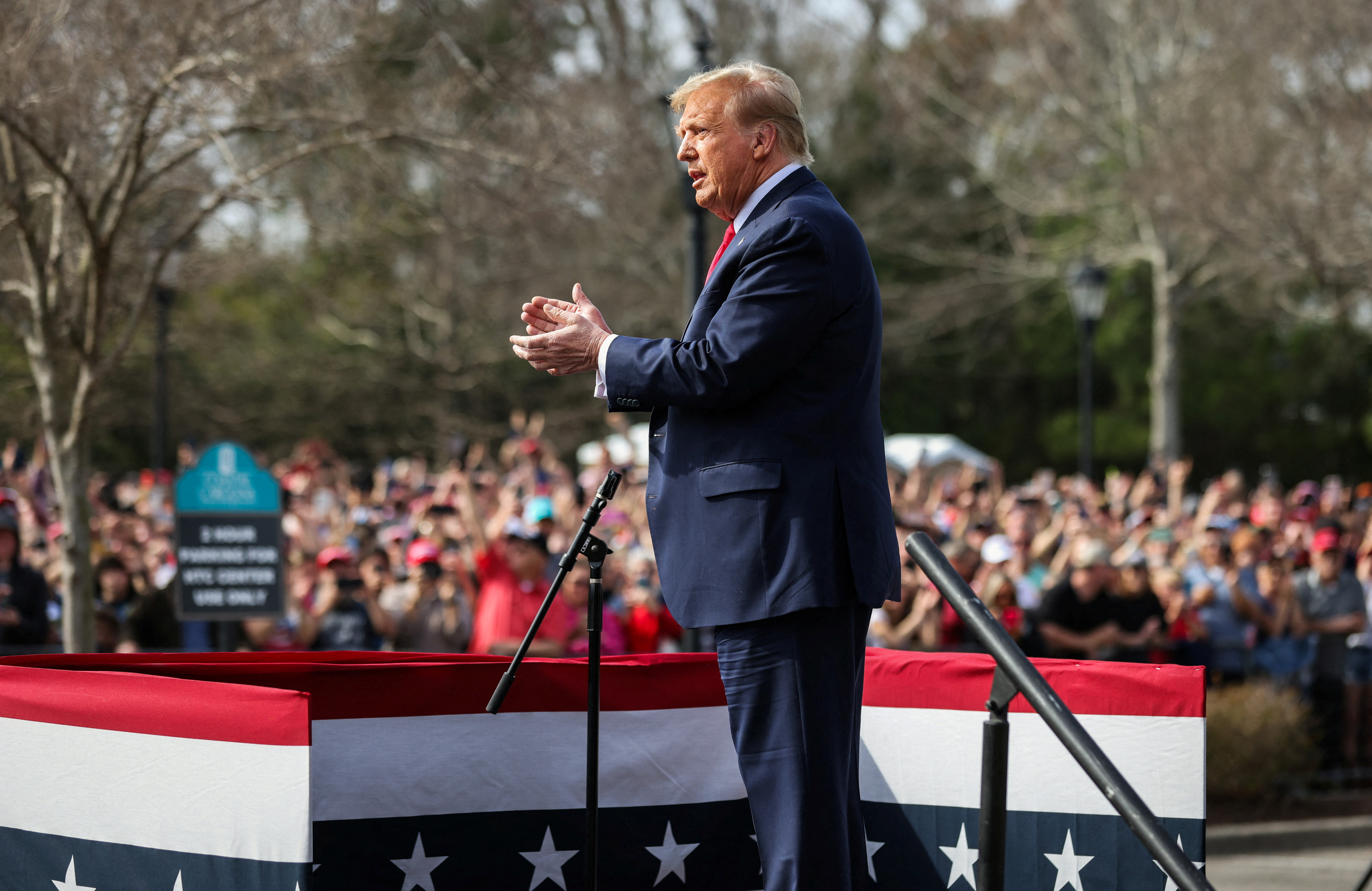 Former U.S. President Donald Trump attends a campaign event in Conway