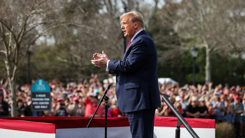 Former U.S. President Donald Trump attends a campaign event in Conway
