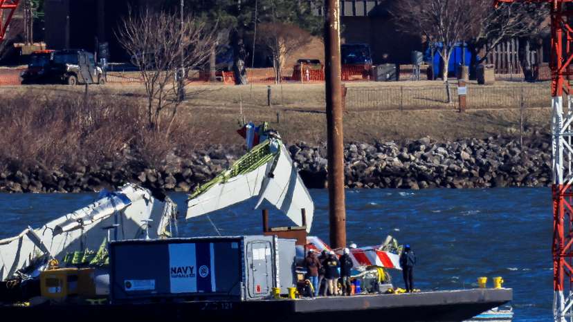 Aftermath of American Eagle flight 5342 crash in the Potomac River near Ronald Reagan Washington National Airport