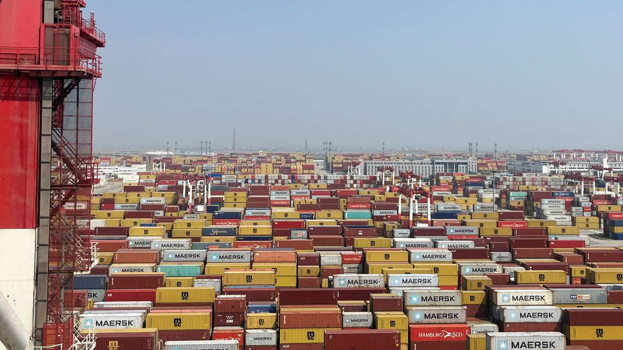 FILE PHOTO: Containers at Yangshan deepwater port in Shanghai