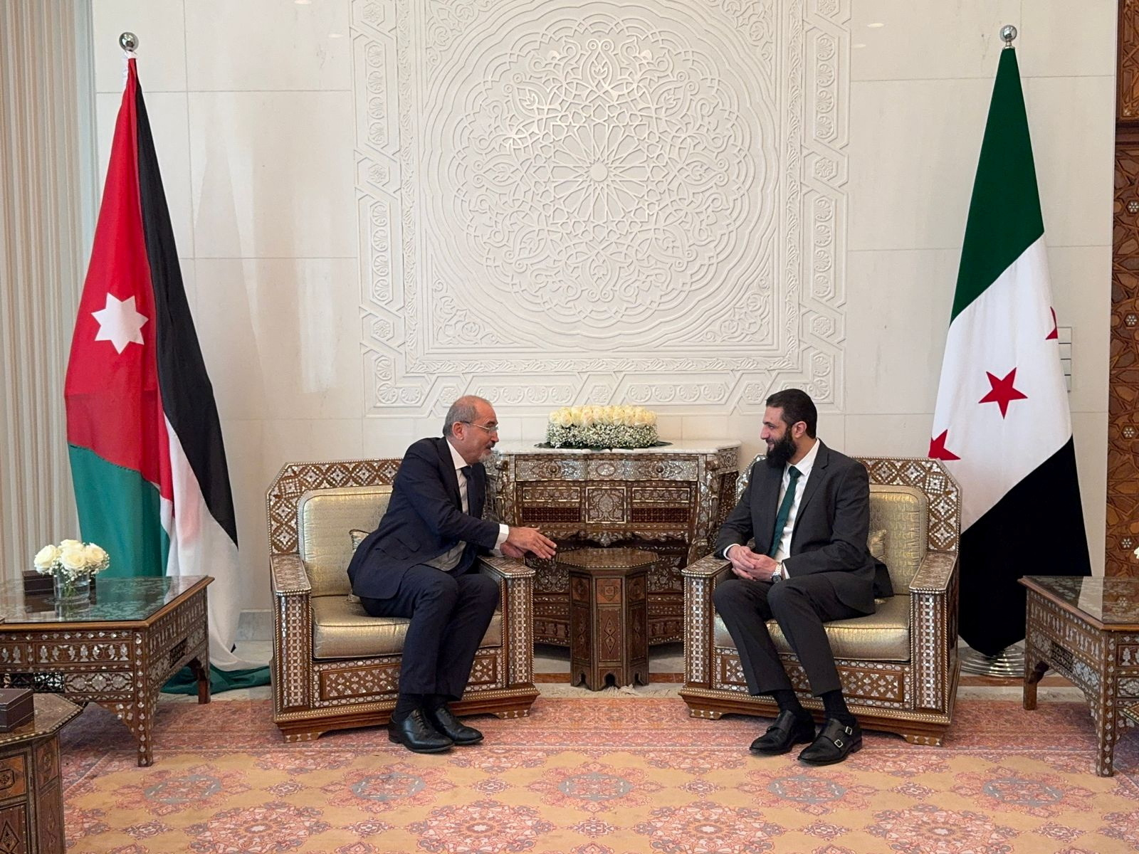 Jordan's Foreign Minister Ayman Safadi meets with Syria's de facto new ruler Ahmed al-Sharaa in Damascus
