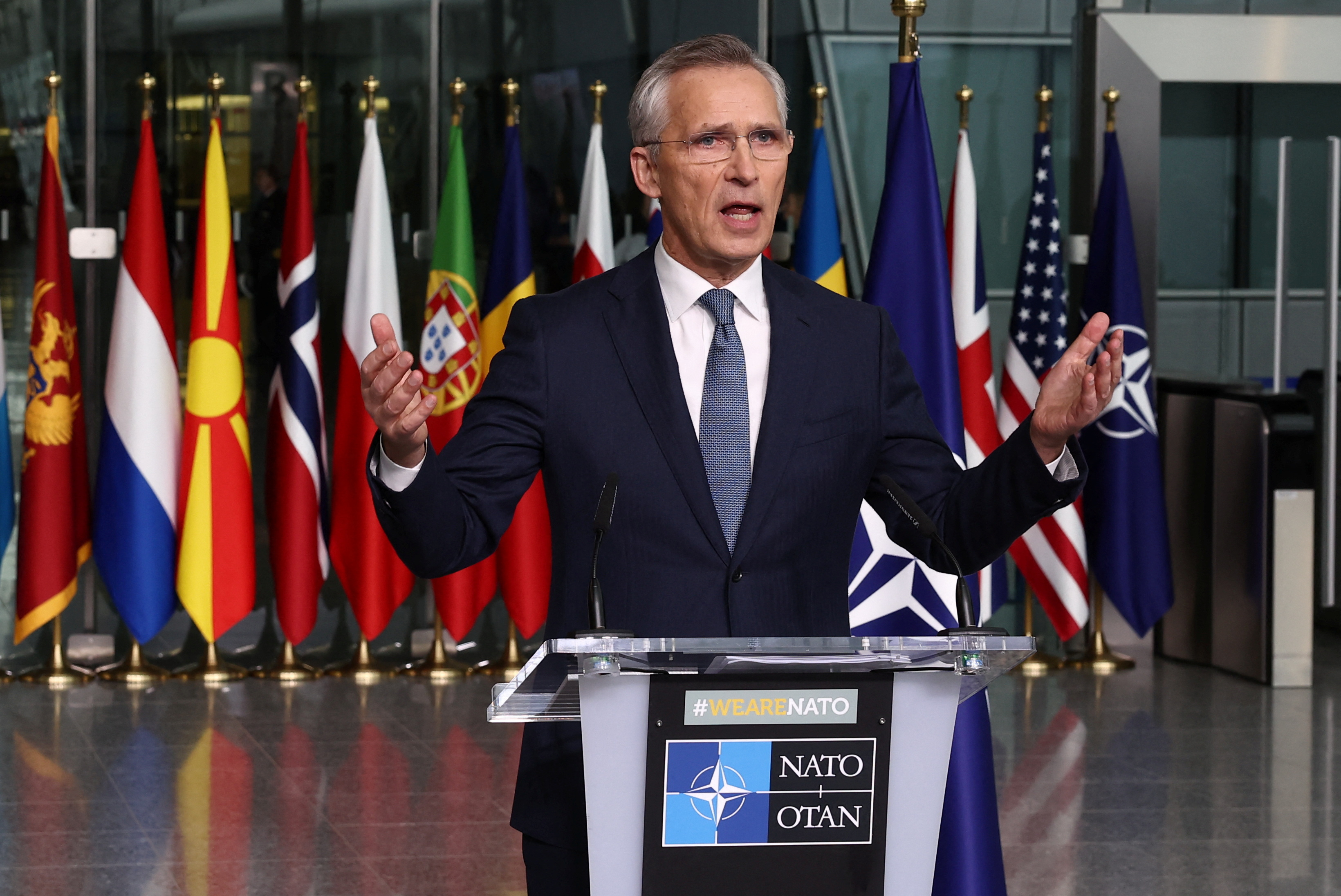 Flag-raising ceremony at NATO headquarters following the accession of Sweden to the alliance, in Brussels
