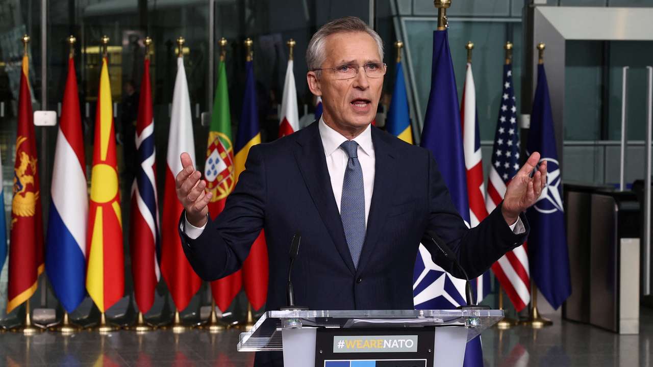 Flag-raising ceremony at NATO headquarters following the accession of Sweden to the alliance, in Brussels