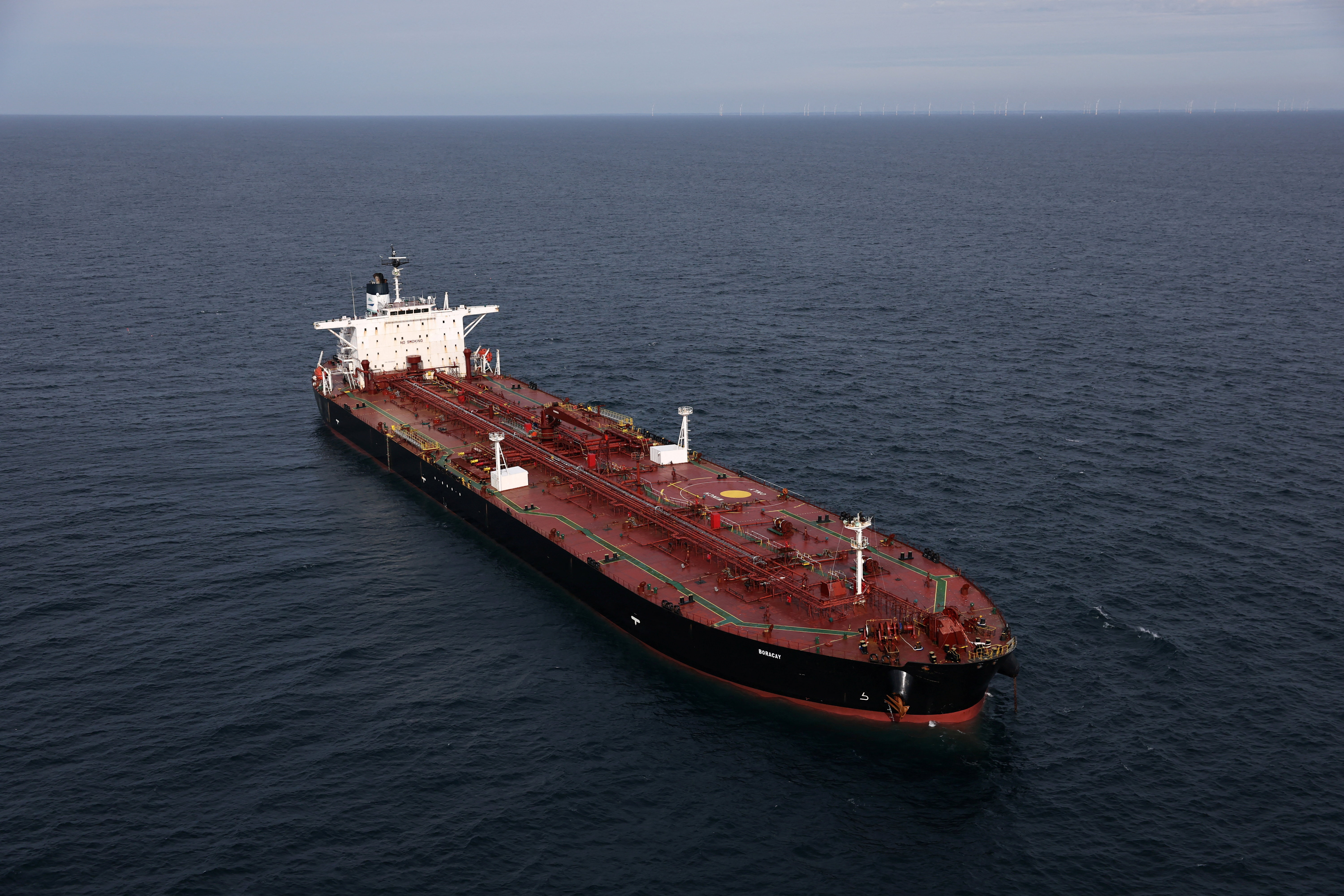 Aerial view of the vessel Boracay, off the coast of Saint-Nazaire