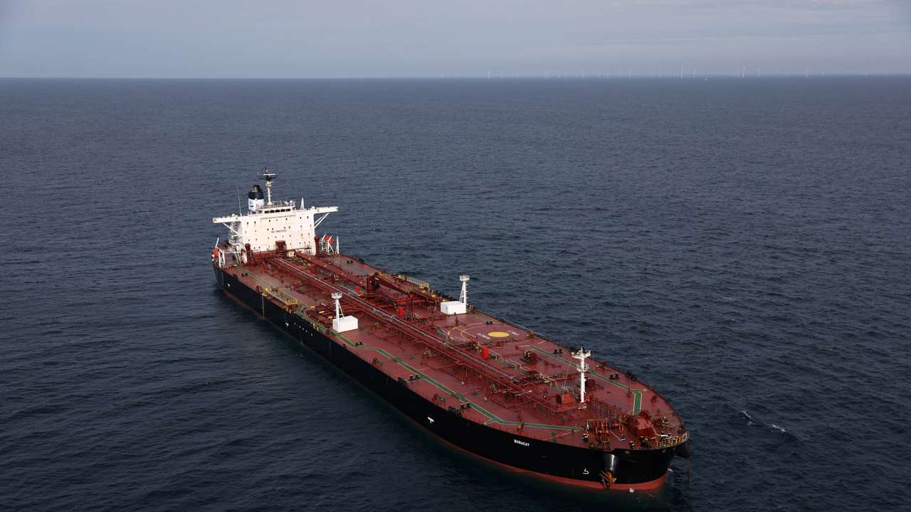 Aerial view of the vessel Boracay, off the coast of Saint-Nazaire