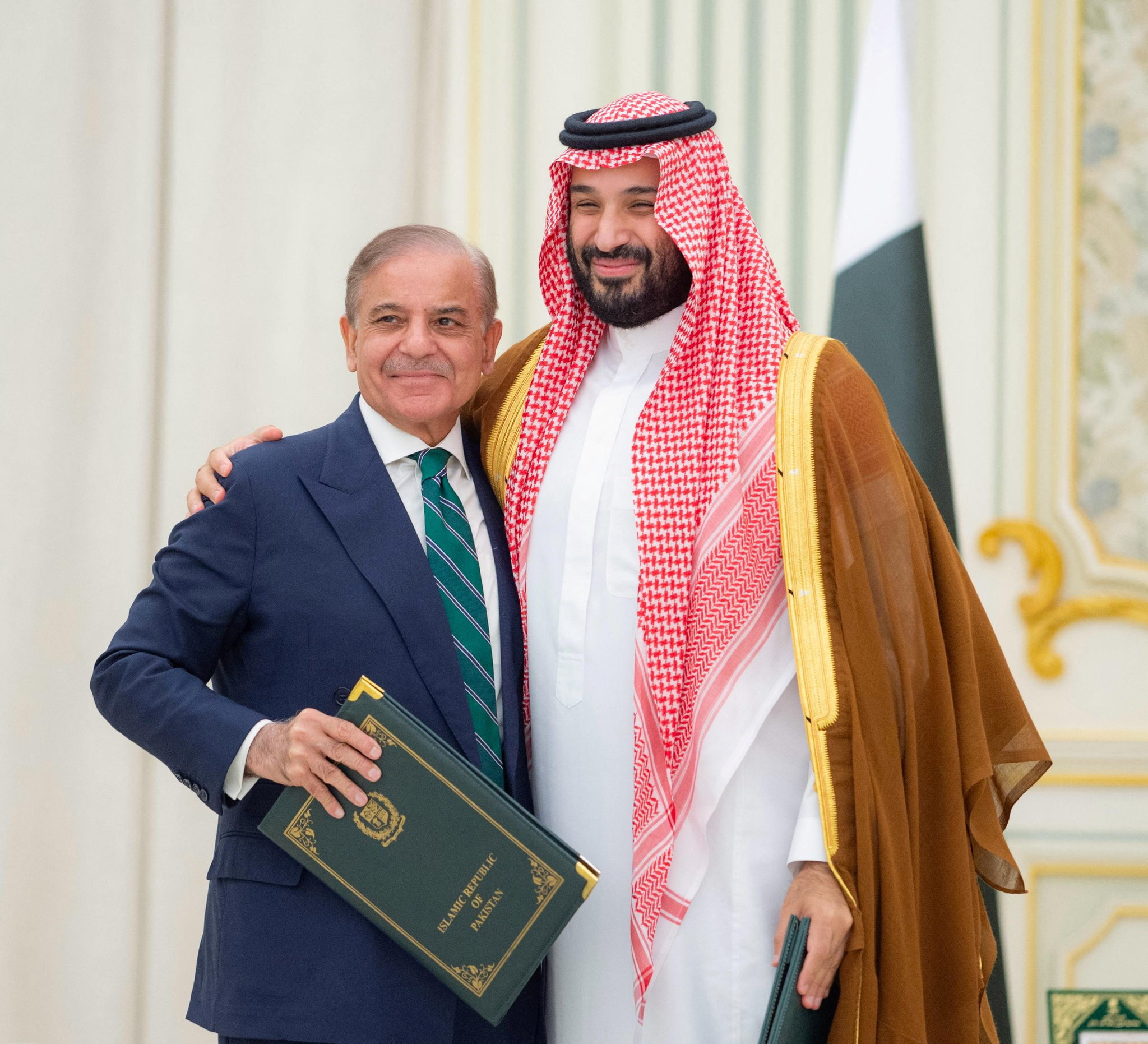 Saudi Crown Prince Mohammed bin Salman and Pakistan Prime Minister Shehbaz Sharif sign a defence agreement in Riyadh