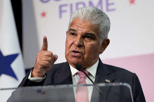 FILE PHOTO: Panama's President Jose Raul Mulino holds a press conference in Panama City