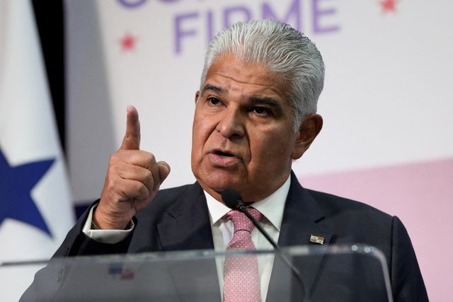 FILE PHOTO: Panama's President Jose Raul Mulino holds a press conference in Panama City