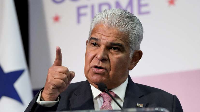 FILE PHOTO: Panama's President Jose Raul Mulino holds a press conference in Panama City