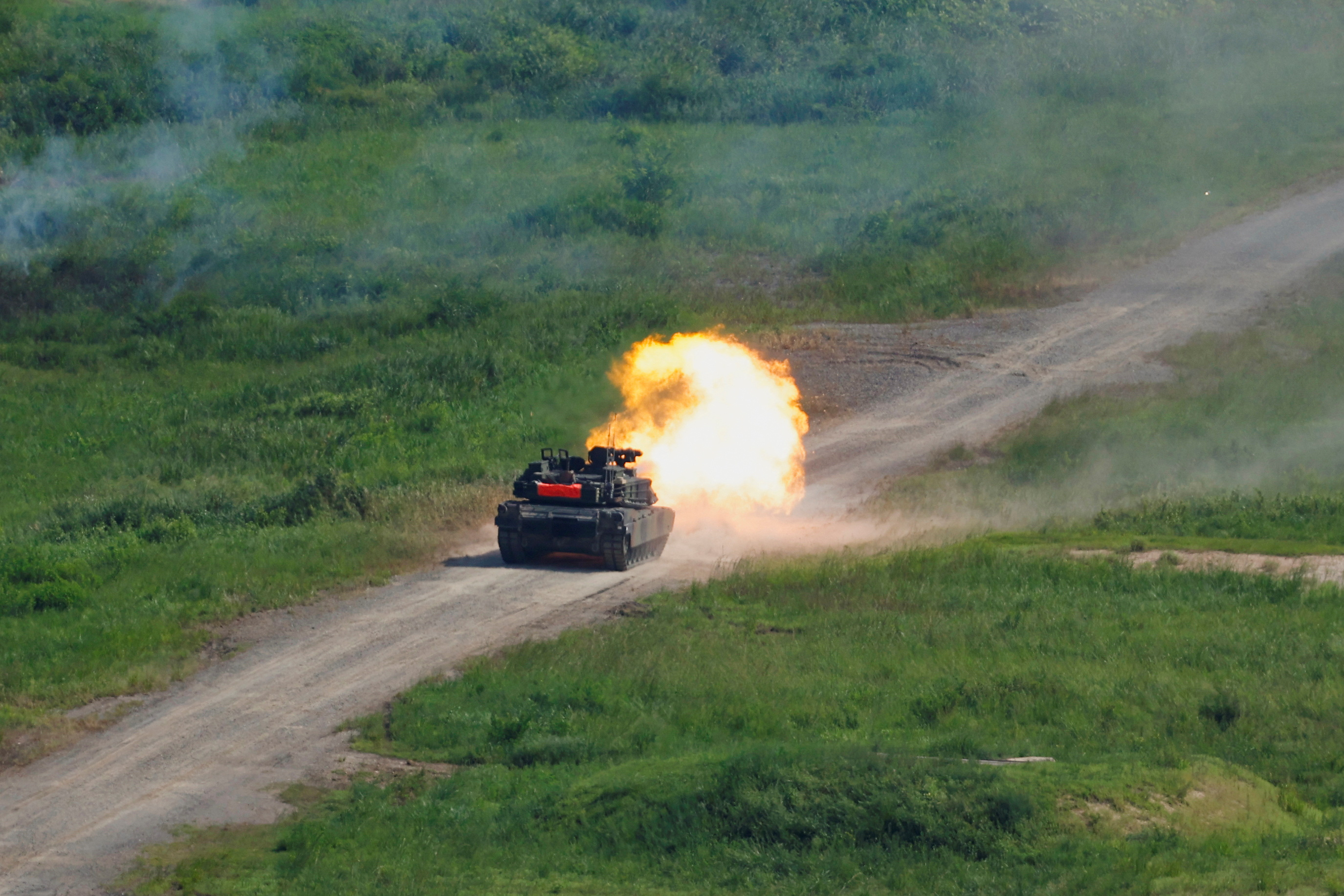 Soldiers of the U.S. Army's 1st Armored Brigade Combat Team, 1st Armored Division conduct a live-fire drill, in Pocheon