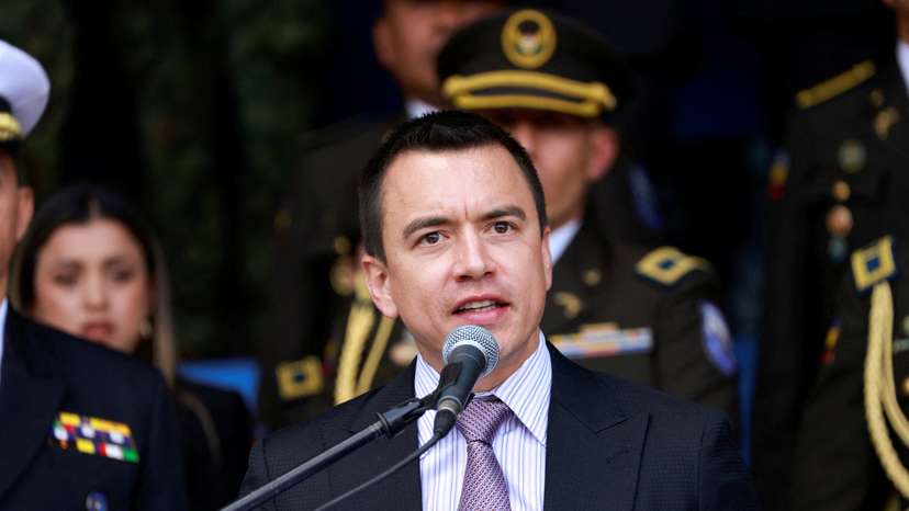FILE PHOTO: Ecuador's President, Daniel Noboa, delivers equipment to the National Police