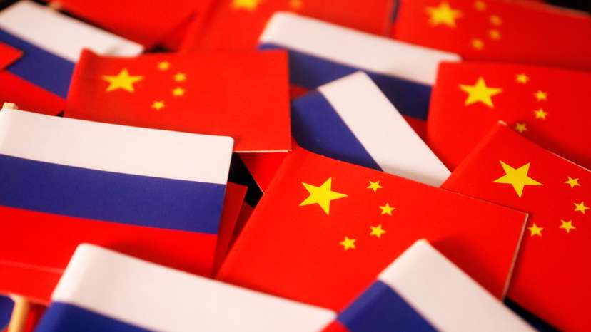 Illustration picture of China and Russia flags