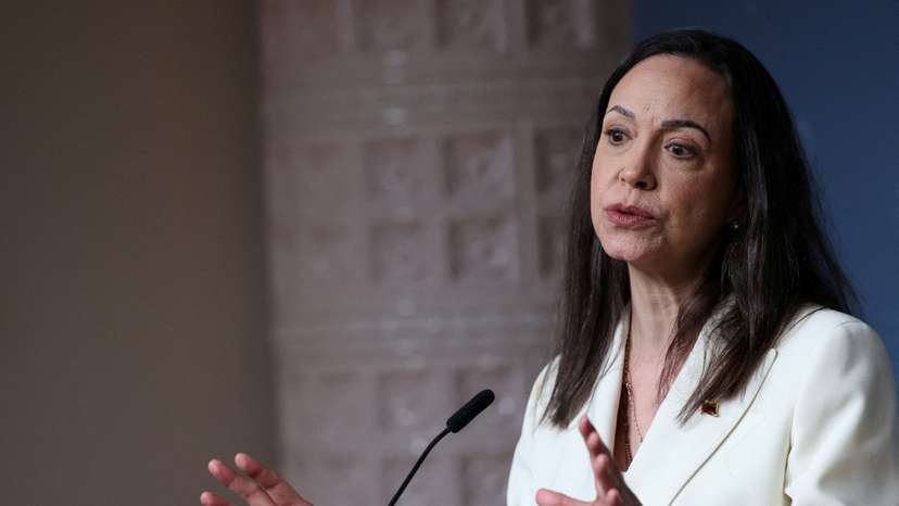 FILE PHOTO: Nobel Peace Prize laureate and Venezuelan opposition leader Maria Corina Machado speaks during a press conference in Oslo