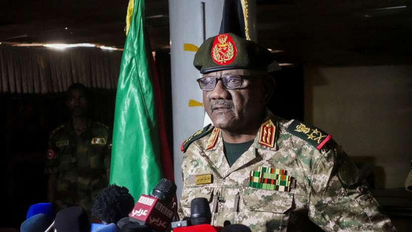 Chief of Staff of the Sudanese Army, Lieutenant General Mohamed Osman Al-Hussein, speaks to media during a press conference in Khartoum