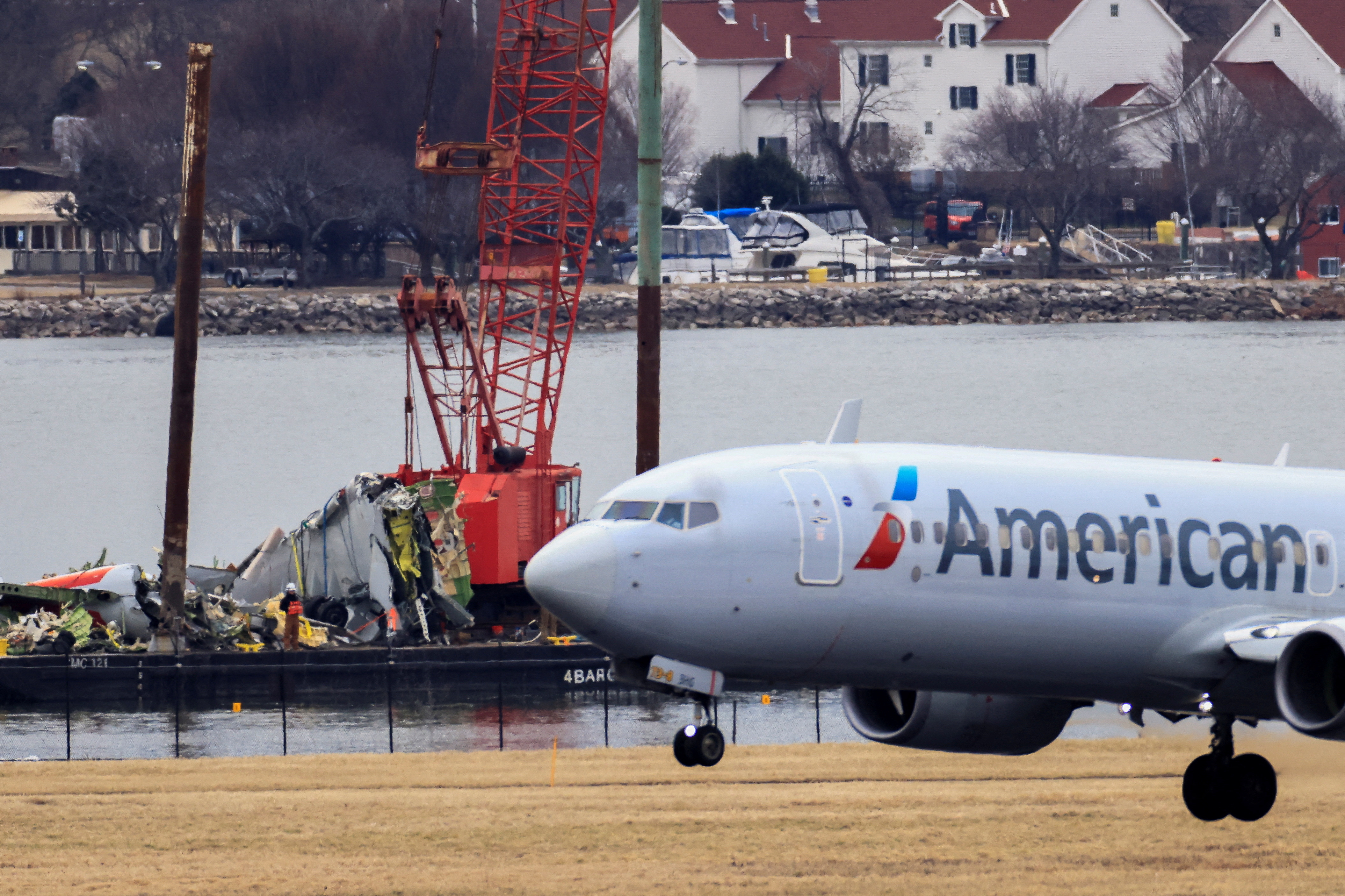 Aftermath of American Eagle flight 5342 crash in the Potomac River near Ronald Reagan Washington National Airport