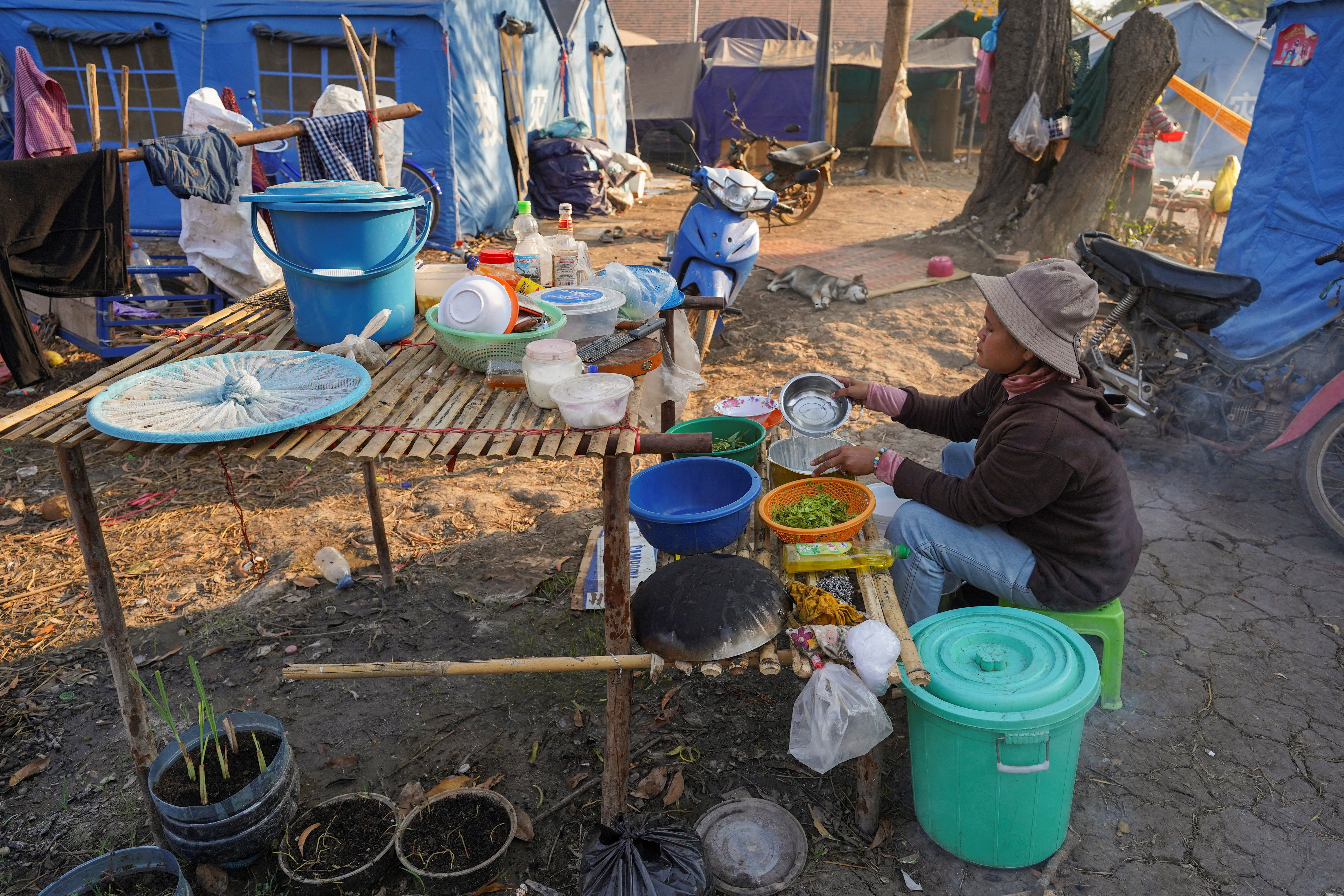 Wat Chansi refugee camp where people have been staying since clashes between Thailand and Cambodia in Bantaey Meanchey province