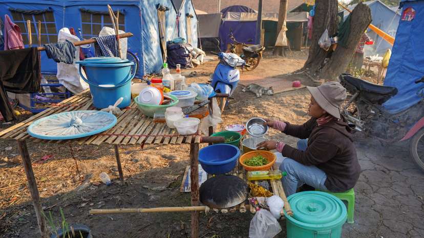 Wat Chansi refugee camp where people have been staying since clashes between Thailand and Cambodia in Bantaey Meanchey province