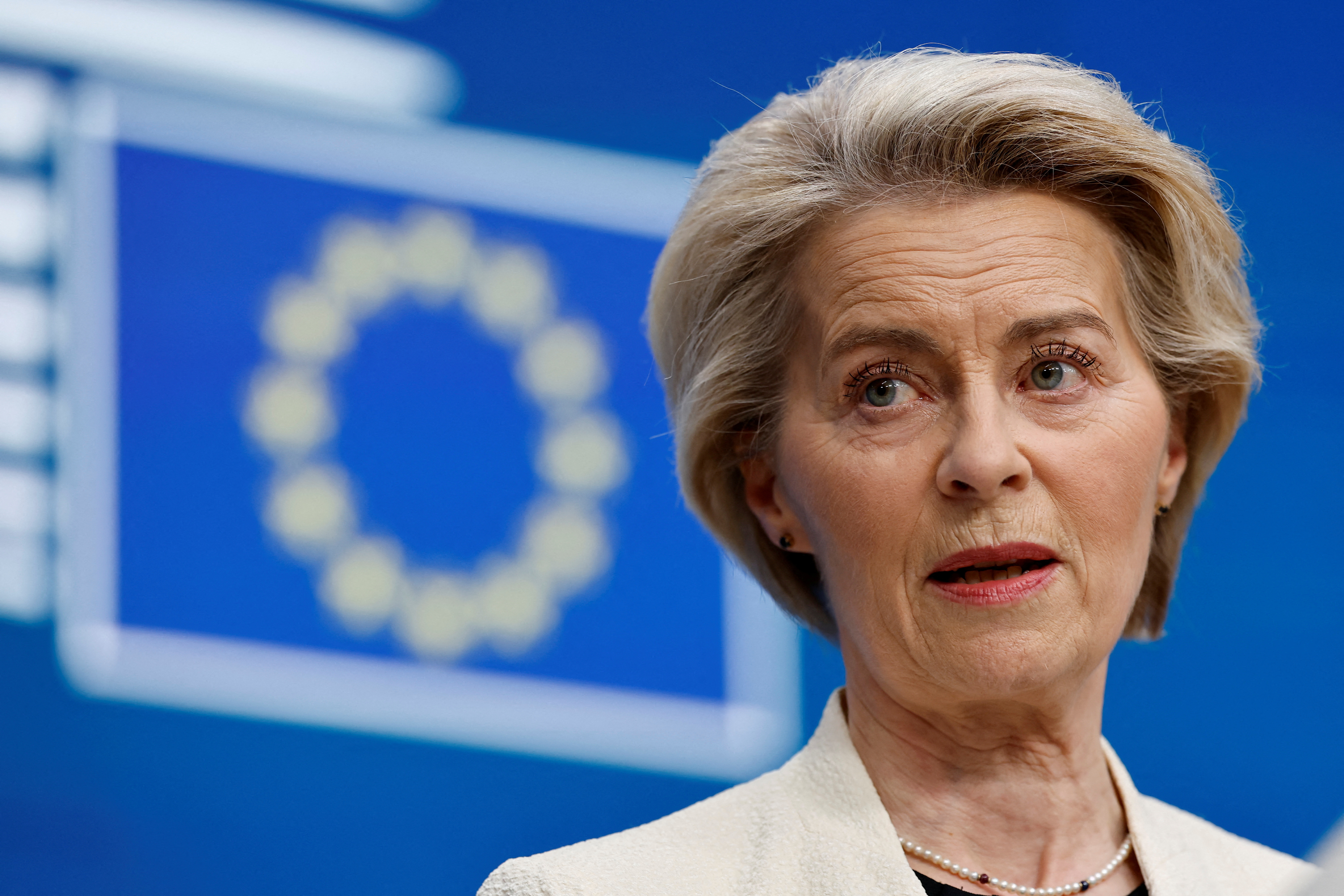 FILE PHOTO: European Commission President Ursula von der Leyen attends a press conference, in Brussels