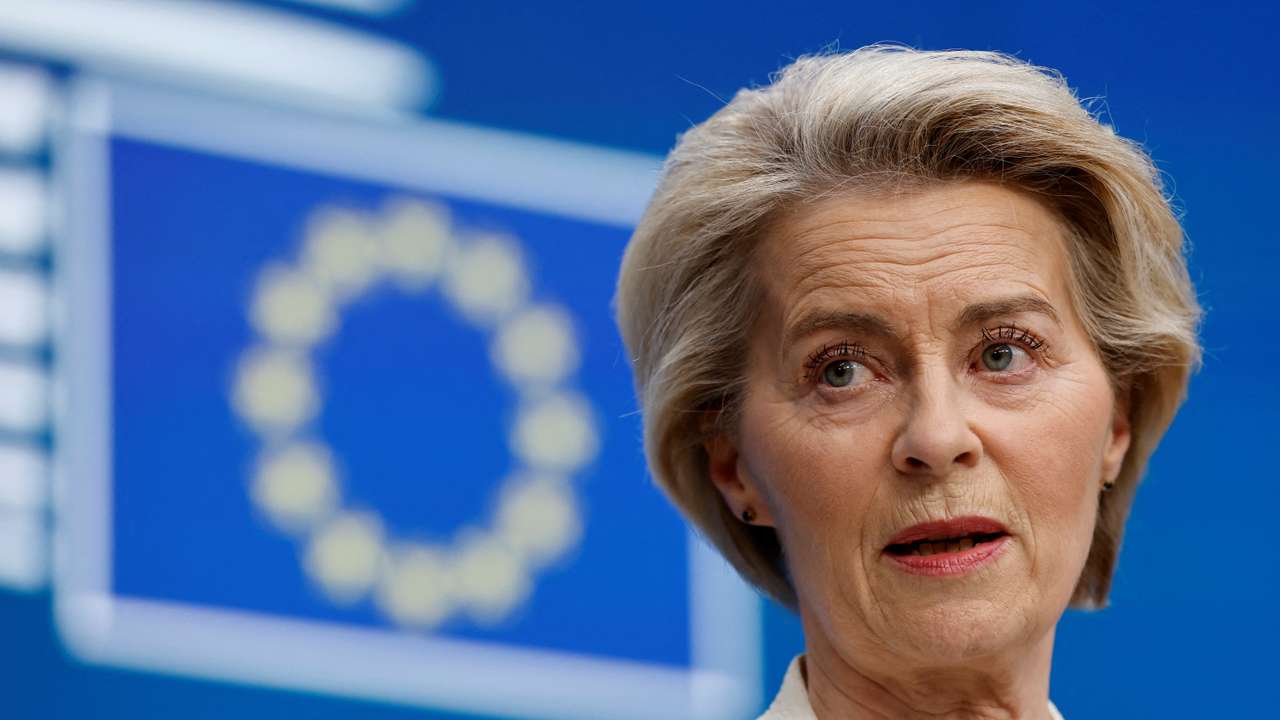 FILE PHOTO: European Commission President Ursula von der Leyen attends a press conference, in Brussels
