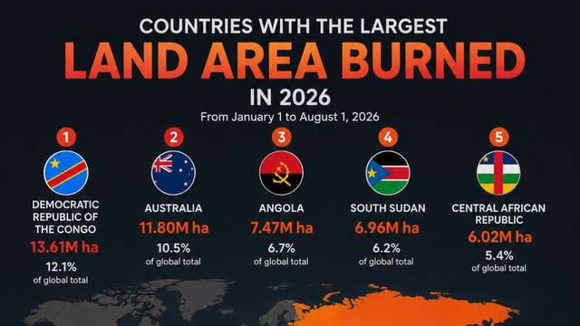 DR Congo leads global burned land in 2026