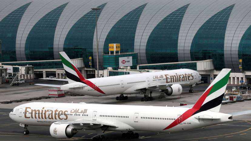 FILE PHOTO: Emirates Airline Boeing 777 planes at are seen Dubai International Airport