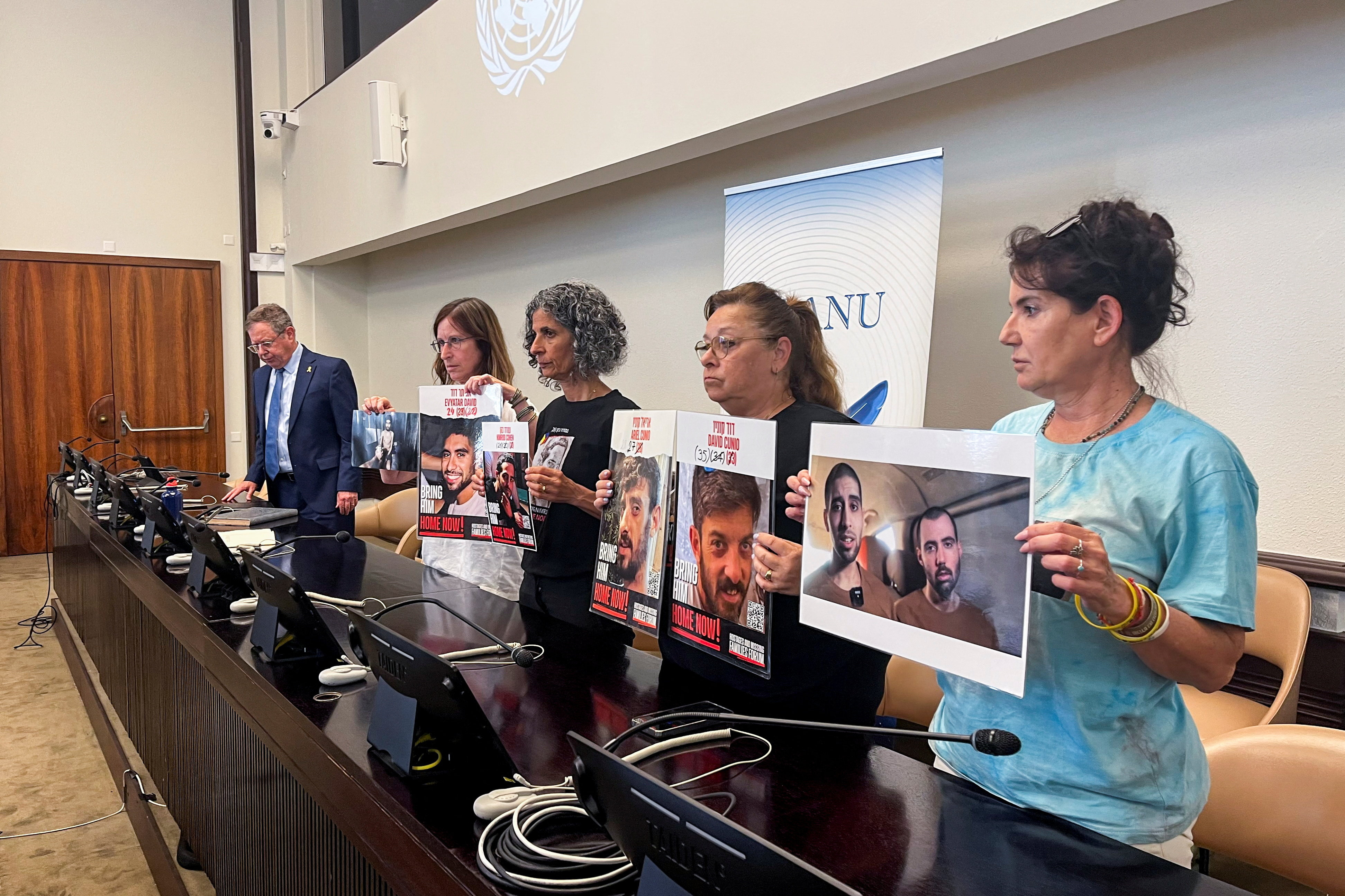Four mothers of Israeli hostages held in Gaza attend a press conference in Geneva