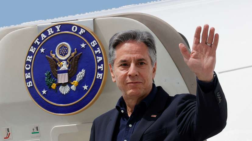 U.S. Secretary of State Antony Blinken visits the U.S. Naval Support Activity base in Naples