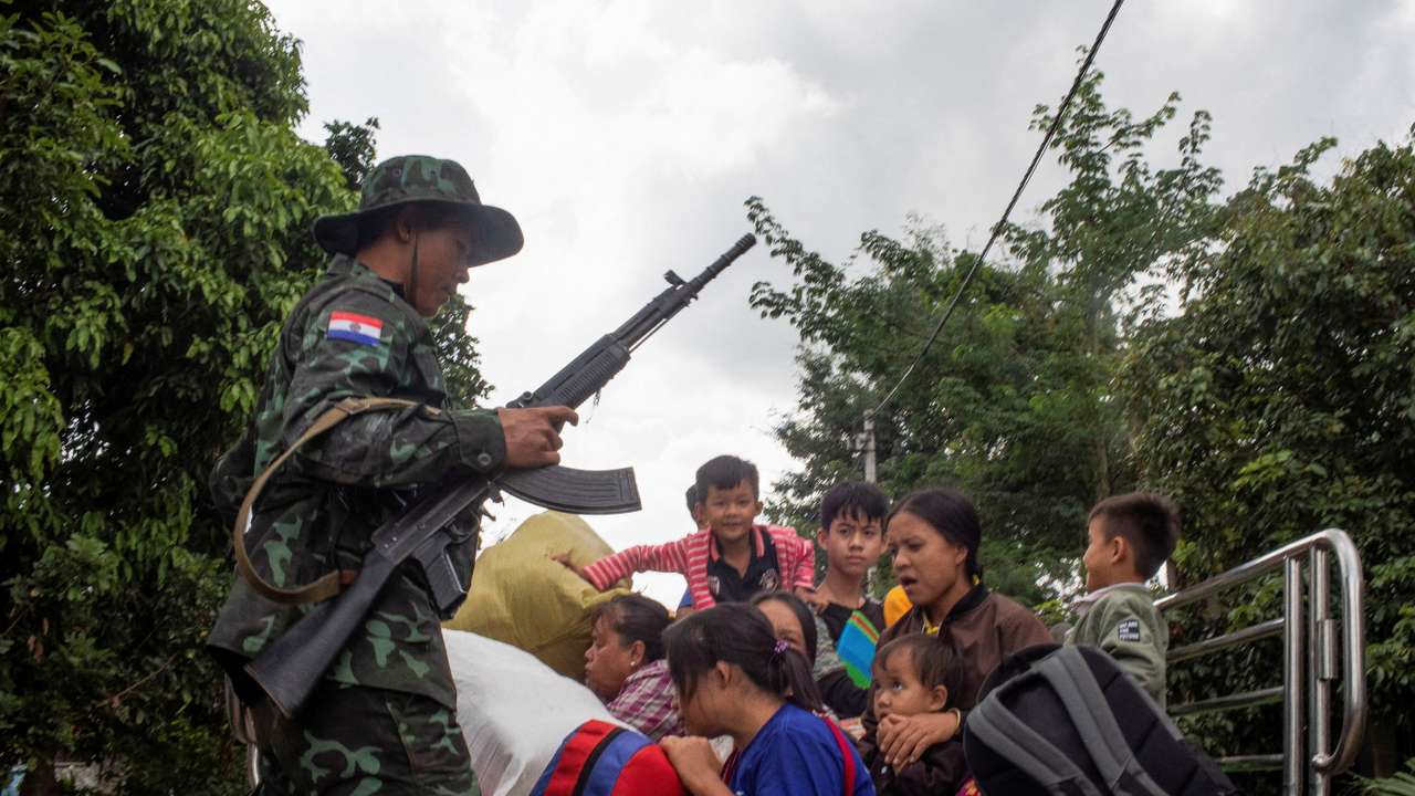 FILE PHOTO: Resistance fighters rescue civilians trapped amid airstrikes in Myanmar
