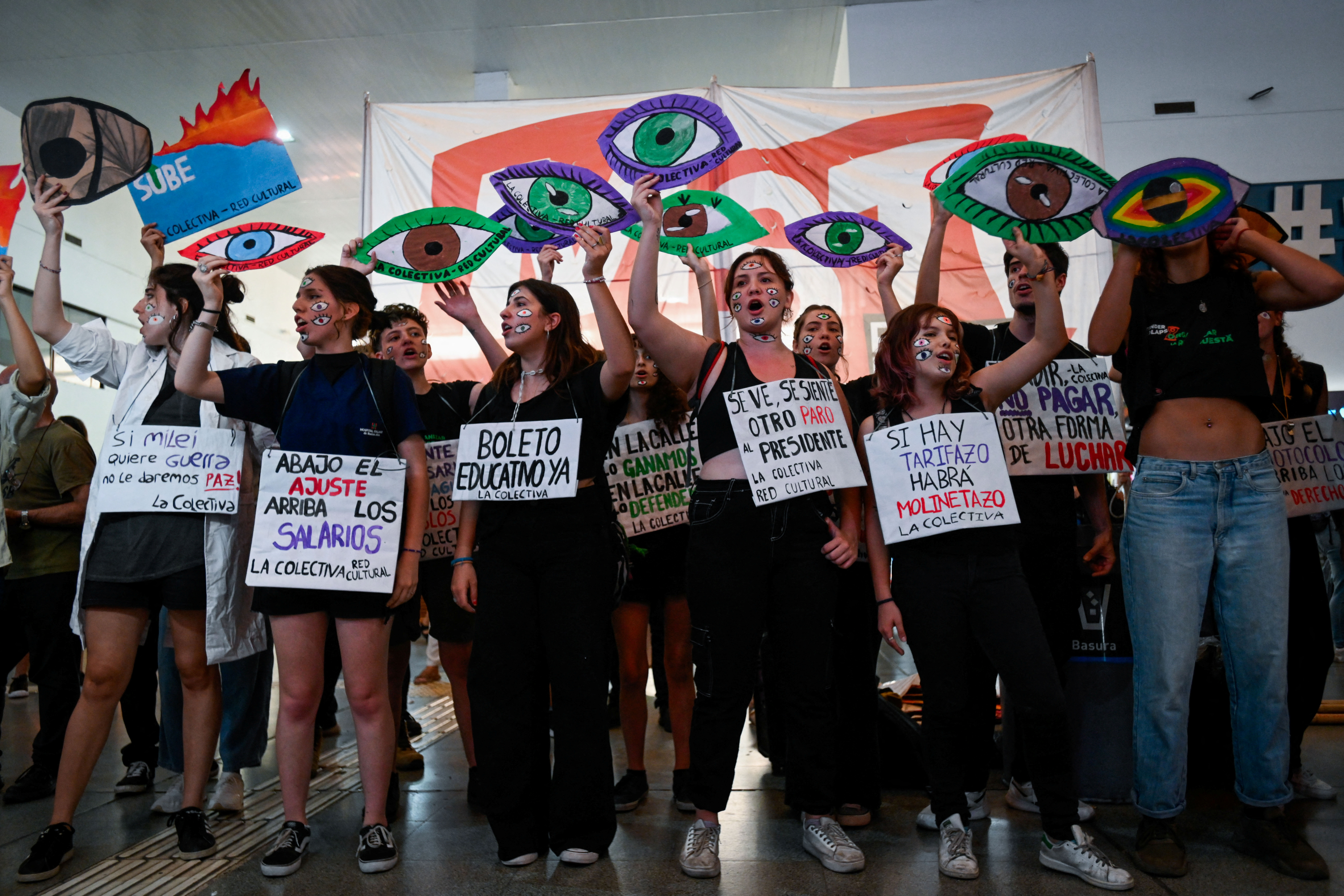 Demonstrators protest against Argentina's President Javier Milei's economic policies, in Buenos Aires