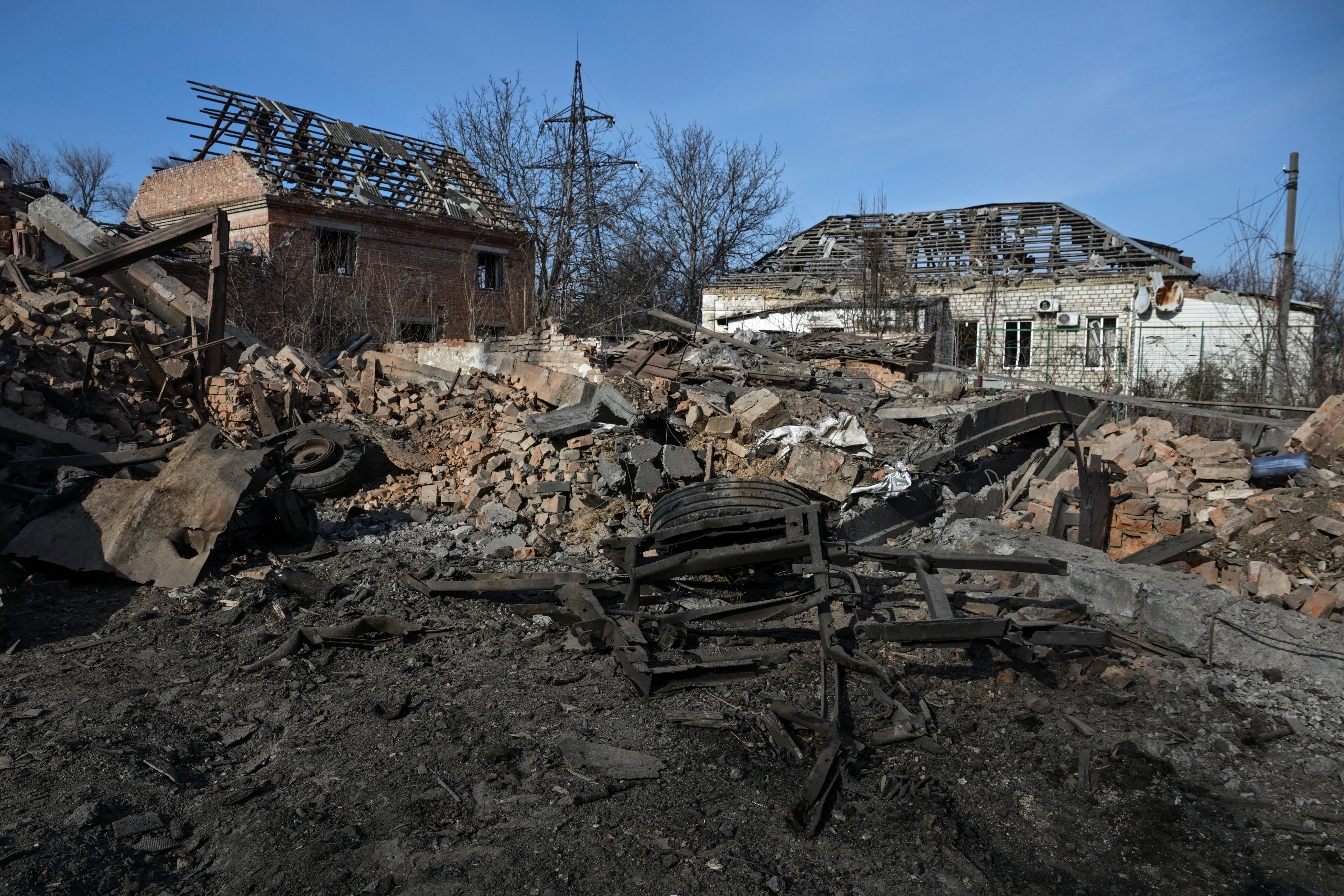 View shows residential buildings destroyed by Russian military strikes in the frontline town of Orikhiv