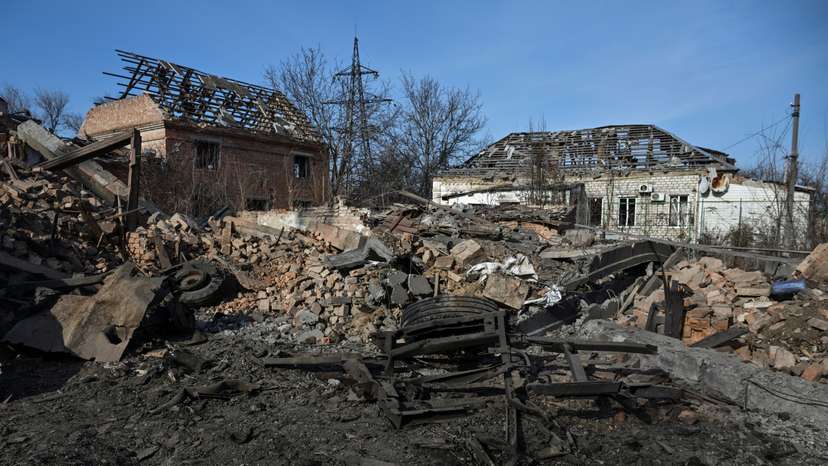 View shows residential buildings destroyed by Russian military strikes in the frontline town of Orikhiv