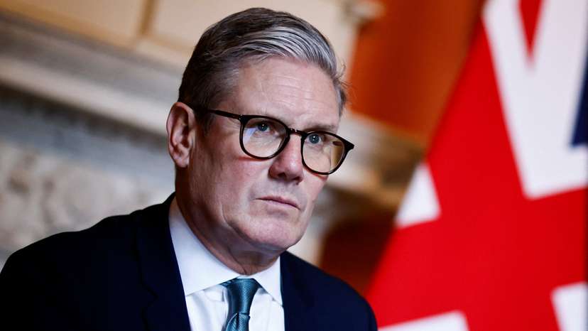 Britain's PM Keir Starmer meets Defence Secretary John Healey and Member of the House of Lords George Robertson at 10 Downing Street, in London